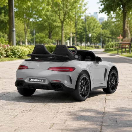 Детский электромобиль Mercedes-AMG GT R Roadster двухместный, 2 мотора по 320W, EVA, кожа, Bluetooth, MP3, серый