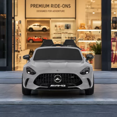 Детский электромобиль Mercedes-AMG GT R Roadster двухместный, 2 мотора по 320W, EVA, кожа, Bluetooth, MP3, серый