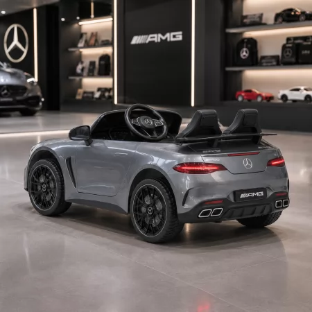 Детский электромобиль Mercedes-AMG GT R Roadster M 6313 (MP4)EBLRS-11 серый, двухместный, 4 мотора по 200W, MP4, Bluetooth, EVA, экокожа, автопокраска