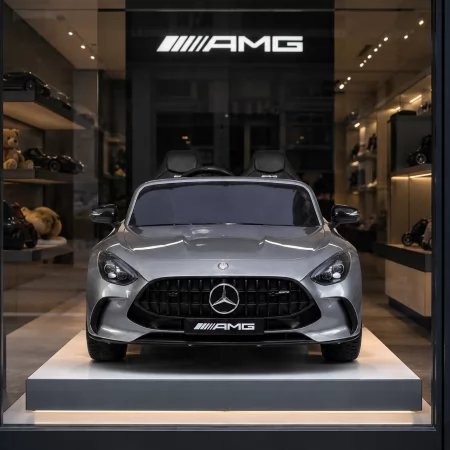 Детский электромобиль Mercedes-AMG GT R Roadster M 6313 (MP4)EBLRS-11 серый, двухместный, 4 мотора по 200W, MP4, Bluetooth, EVA, экокожа, автопокраска