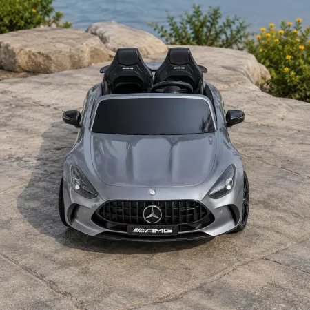 Детский электромобиль Mercedes-AMG GT R Roadster M 6313 (MP4)EBLRS-11 серый, двухместный, 4 мотора по 200W, MP4, Bluetooth, EVA, экокожа, автопокраска