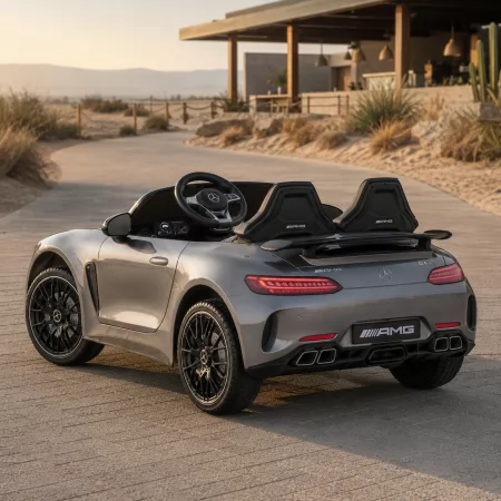 Детский электромобиль Mercedes-AMG GT R Roadster M 6313 (MP4)EBLRS-11 серый, двухместный, 4 мотора по 200W, MP4, Bluetooth, EVA, экокожа, автопокраска