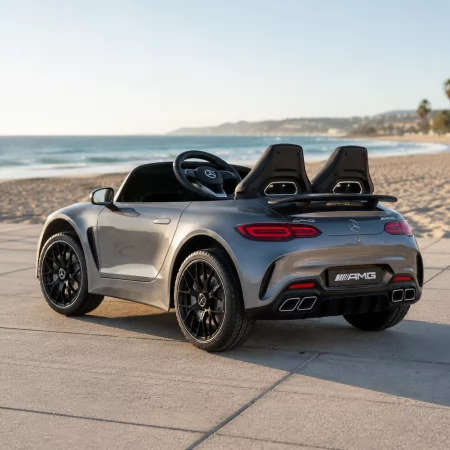 Детский электромобиль Mercedes-AMG GT R Roadster M 6313 (MP4)EBLRS-11 серый, двухместный, 4 мотора по 200W, MP4, Bluetooth, EVA, экокожа, автопокраска