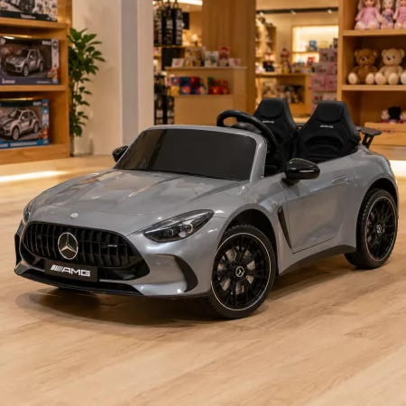 Детский электромобиль Mercedes-AMG GT R Roadster M 6313EBLRS-11 серый двухместный, 4 мотора по 200W, EVA, экокожа, Bluetooth, MP3, автопокраска