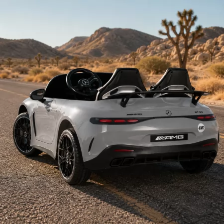 Детский электромобиль Mercedes-AMG GT R Roadster M 6313EBLRS-11 серый двухместный, 4 мотора по 200W, EVA, экокожа, Bluetooth, MP3, автопокраска