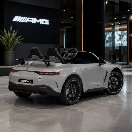 Детский электромобиль Mercedes-AMG GT R Roadster M 6313EBLRS-11 серый двухместный, 4 мотора по 200W, EVA, экокожа, Bluetooth, MP3, автопокраска