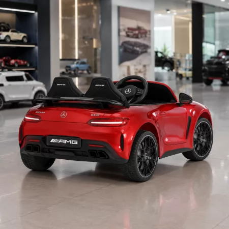 Детский электромобиль Mercedes-AMG GT R Roadster M 6313EBLRS-3, двухместный, 4 мотора по 200W, EVA, кожа, Bluetooth, MP3, красный автопокраска