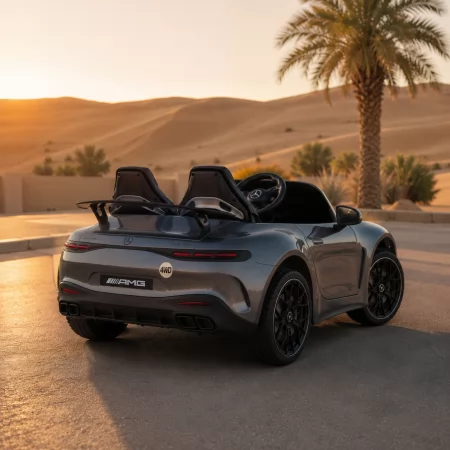 Детский электромобиль Mercedes-AMG GT R Roadster M 6315EBLRS-11 серый двухместный, 2 мотора по 320W, EVA, кожа, Bluetooth, MP3
