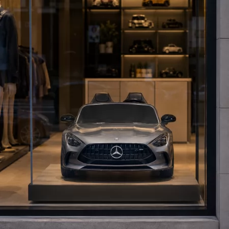 Детский электромобиль Mercedes-AMG GT R Roadster M 6315EBLRS-11 серый двухместный, 2 мотора по 320W, EVA, кожа, Bluetooth, MP3