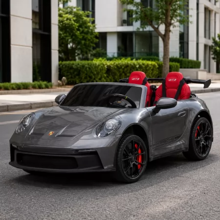 Детский электромобиль Porsche 911 GT3 RS M 6111(MP4)EBLRS-11 серый, двухместный, 2 мотора по 320W, MP4, Bluetooth, EVA, кожа, автопокраска