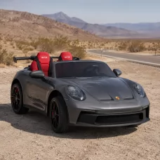 Детский электромобиль Porsche 911 GT3 RS M 6111(MP4)EBLRS-11 серый, двухместный, 2 мотора по 320W, MP4, Bluetooth, EVA, кожа, автопокраска