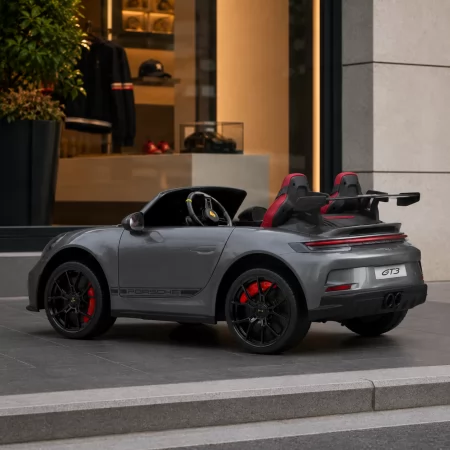 Детский электромобиль Porsche 911 GT3 RS M 6111(MP4)EBLRS-11 серый, двухместный, 2 мотора по 320W, MP4, Bluetooth, EVA, кожа, автопокраска
