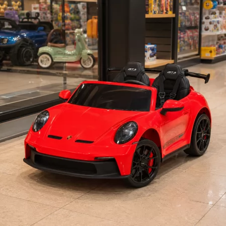 Детский электромобиль Porsche 911 GT3 RS M 6111EBLR-3 красный двухместный, 2 мотора по 320W, EVA, кожа, MP3, Bluetooth