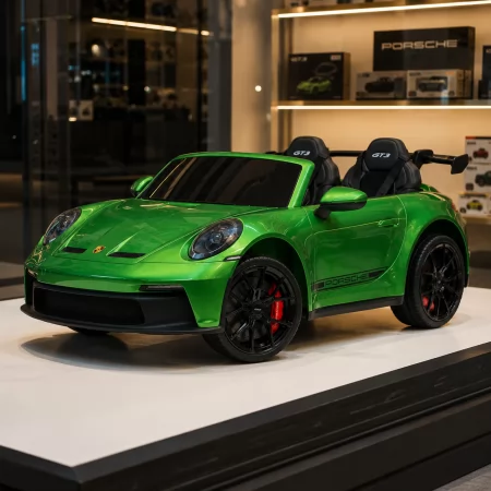 Детский электромобиль Porsche 911 GT3 RS M 6111EBLRS-5 двухместный, 2 мотора по 320W, EVA, экокожа, Bluetooth, MP3, зеленый? автопокраска