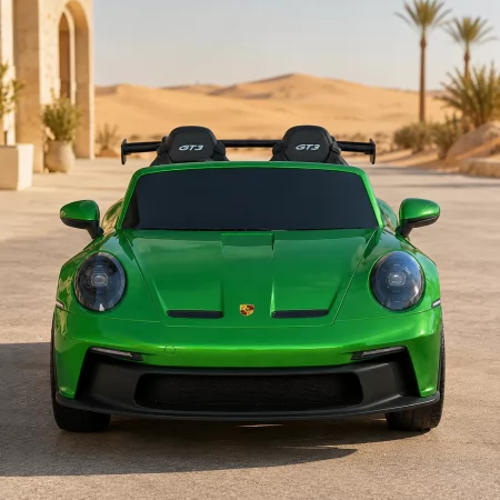 Детский электромобиль Porsche 911 GT3 RS M 6111EBLRS-5 двухместный, 2 мотора по 320W, EVA, экокожа, Bluetooth, MP3, зеленый? автопокраска