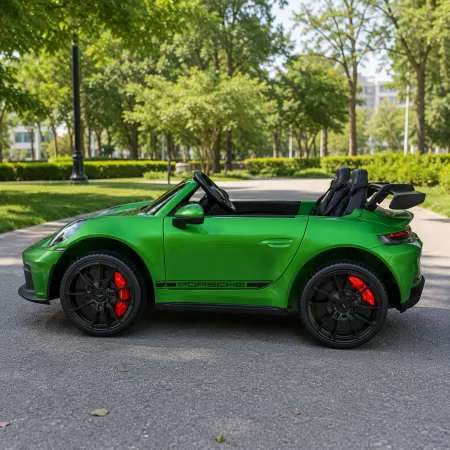 Детский электромобиль Porsche 911 GT3 RS M 6111EBLRS-5 двухместный, 2 мотора по 320W, EVA, экокожа, Bluetooth, MP3, зеленый? автопокраска