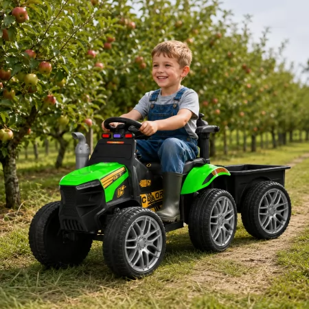 Дитячий електромобіль трактор садовий райдер John Deere M 6219EBLR-5 зелений, з причепом, пультом керування, 2 мотори по 25W, EVA, екошкіра, MP3, USB, TF, Bluetooth