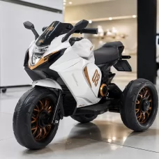 Дитячий мотоцикл Kawasaki Ninja M 5050ELR-1 на радіокеруванні, білий, 2 мотори по 25W, EVA, шкіра, MP3, USB, світло та музика