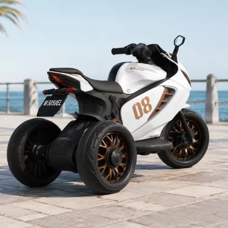 Дитячий мотоцикл Kawasaki Ninja M 5050ELR-1 на радіокеруванні, білий, 2 мотори по 25W, EVA, шкіра, MP3, USB, світло та музика