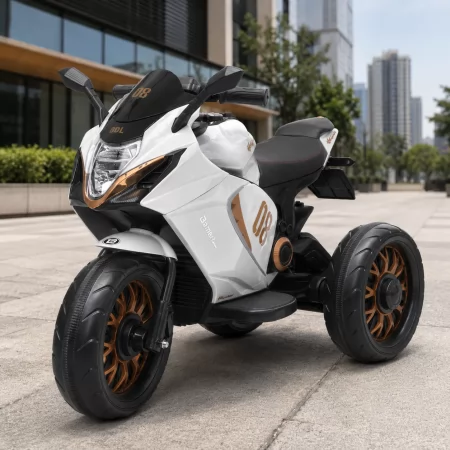 Дитячий мотоцикл Kawasaki Ninja M 5050ELR-1 на радіокеруванні, білий, 2 мотори по 25W, EVA, шкіра, MP3, USB, світло та музика