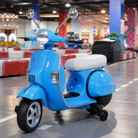 Дитячий мотоцикл Piaggio Vespa M 4939EL-4 синій, 2 мотори по 35W, EVA, шкіра, MP3