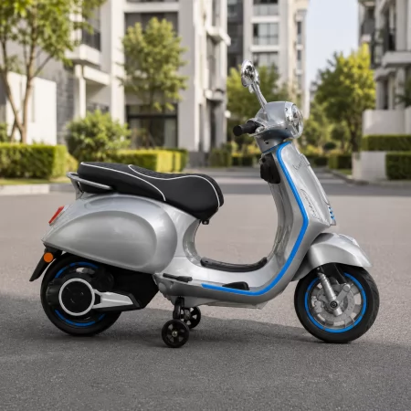 Дитячий мотоцикл Vespa Primavera M 6288EL-11-4, 1 мотор 45W, EVA, шкіра, MP3, Bluetooth, сіро-синій Дитячий мотоцикл Vespa Primavera M 6288EL-11-4, 1 мотор 45W, EVA, шкіра, MP3, Bluetooth, сіро-синій