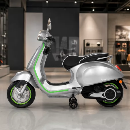 Детский мотоцикл Vespa Primavera M 6288EL-11-5, 1 мотор 45W, EVA, кожа, MP3, Bluetooth, серо-салатовый