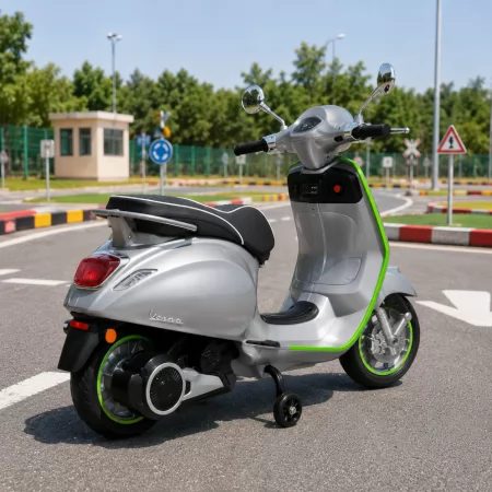 Детский мотоцикл Vespa Primavera M 6288EL-11-5, 1 мотор 45W, EVA, кожа, MP3, Bluetooth, серо-салатовый