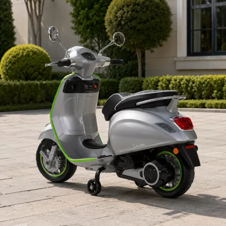 Детский мотоцикл Vespa Primavera M 6288EL-11-5, 1 мотор 45W, EVA, кожа, MP3, Bluetooth, серо-салатовый