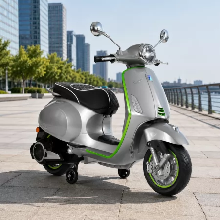 Детский мотоцикл Vespa Primavera M 6288EL-11-5, 1 мотор 45W, EVA, кожа, MP3, Bluetooth, серо-салатовый