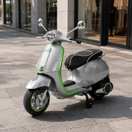 Детский мотоцикл Vespa Primavera M 6288EL-11-5, 1 мотор 45W, EVA, кожа, MP3, Bluetooth, серо-салатовый