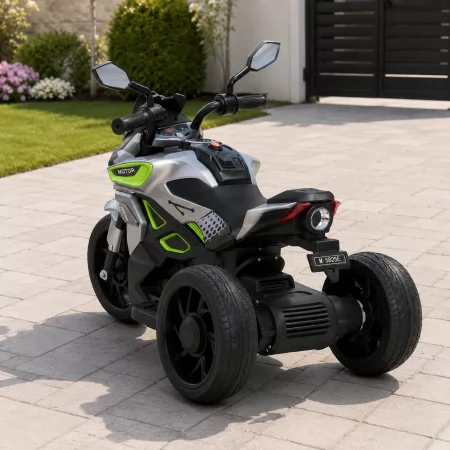 Детский мотоцикл Yamaha M 5825ES-11 серый с салатовыми вставками, 1 мотор 25W, EVA, MP3, USB, TF, свет и музыка Детский мотоцикл Yamaha M 5825ES-11 серый с салатовыми вставками, 1 мотор 25W, EVA, MP3, USB, TF, свет и музыка