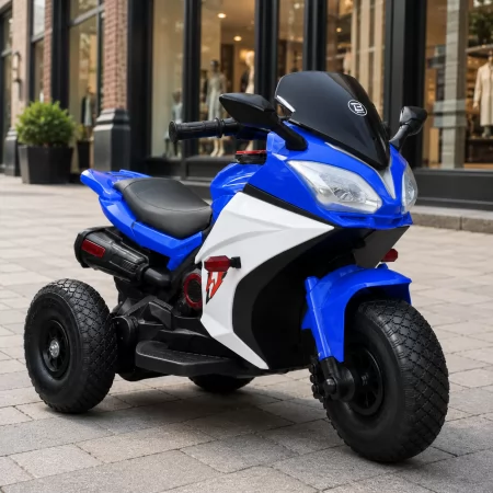 Детский мотоцикл Yamaha YZF-R1 Bambi M 4840ALR-4 синий с пультом управления, 2 мотора по 25W, резиновые колеса, кожа, MP3