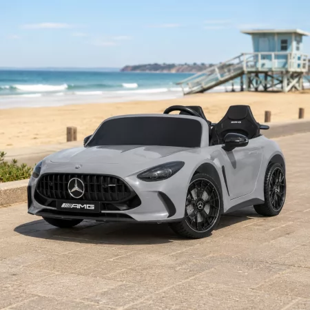 Двухместный детский электромобиль Mercedes-AMG GT R Roadster M 6313EBLR-11 серый, 4 мотора по 200W, EVA, экокожа, Bluetooth, MP3