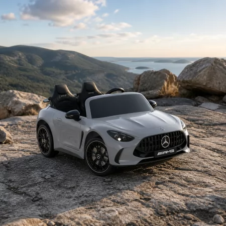 Двухместный детский электромобиль Mercedes-AMG GT R Roadster M 6313EBLR-11 серый, 4 мотора по 200W, EVA, экокожа, Bluetooth, MP3