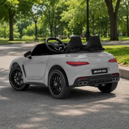 Двухместный детский электромобиль Mercedes-AMG GT R Roadster M 6313EBLR-11 серый, 4 мотора по 200W, EVA, экокожа, Bluetooth, MP3