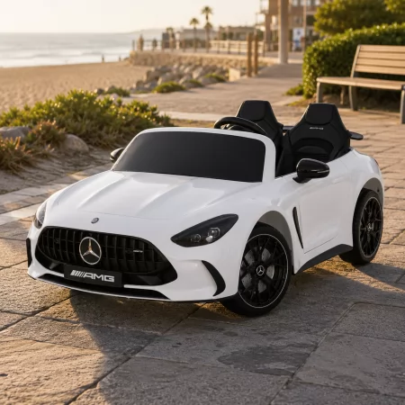 Двухместный детский электромобиль Mercedes-AMG GT R Roadster M 6315EBLR-1 белый, 2 мотора по 320W, EVA, кожа, Bluetooth, MP3