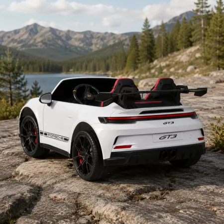 Двухместный детский электромобиль Porsche 911 GT3 RS M 6111(MP4)EBLR-1, 2 мотора по 320W, MP4, Bluetooth, EVA, кожа, белый