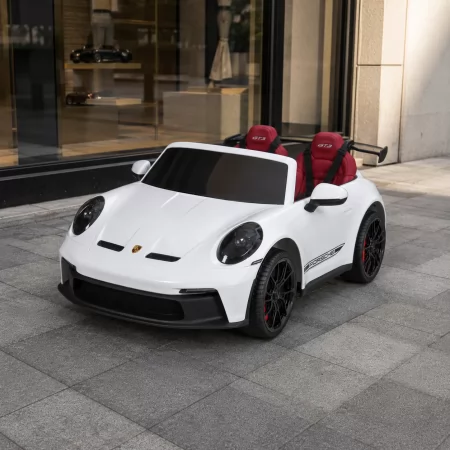 Двухместный детский электромобиль Porsche 911 GT3 RS M 6111(MP4)EBLR-1, 2 мотора по 320W, MP4, Bluetooth, EVA, кожа, белый