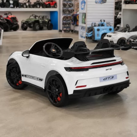 Двухместный детский электромобиль Porsche 911 GT3 RS M 6111(MP4)EBLR-1, 2 мотора по 320W, MP4, Bluetooth, EVA, кожа, белый