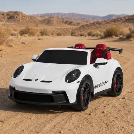 Двухместный детский электромобиль Porsche 911 GT3 RS M 6111(MP4)EBLR-1, 2 мотора по 320W, MP4, Bluetooth, EVA, кожа, белый