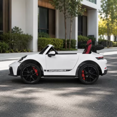 Двухместный детский электромобиль Porsche 911 GT3 RS M 6111(MP4)EBLR-1, 2 мотора по 320W, MP4, Bluetooth, EVA, кожа, белый