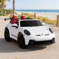 Двухместный детский электромобиль Porsche 911 GT3 RS M 6111(MP4)EBLR-1, 2 мотора по 320W, MP4, Bluetooth, EVA, кожа, белый