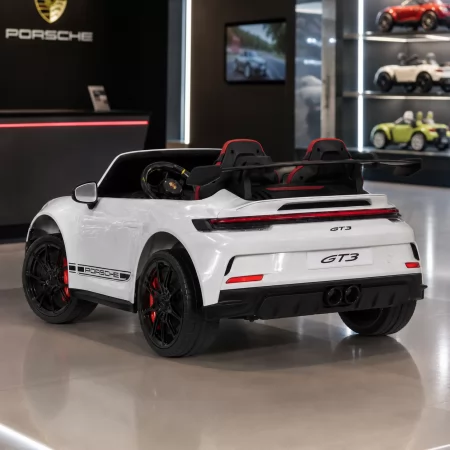 Двухместный детский электромобиль Porsche 911 GT3 RS M 6111(MP4)EBLR-1, 2 мотора по 320W, MP4, Bluetooth, EVA, кожа, белый