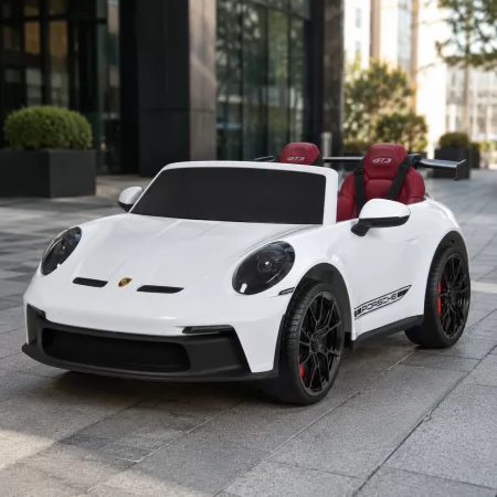 Двухместный детский электромобиль Porsche 911 GT3 RS M 6111(MP4)EBLR-1, 2 мотора по 320W, MP4, Bluetooth, EVA, кожа, белый