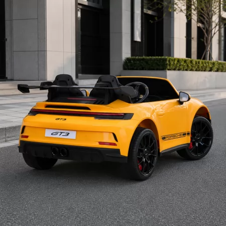 Двухместный детский электромобиль Porsche 911 GT3 RS M 6111EBLR-6, 2 мотора по 320W, EVA колеса, экокожа, MP3, Bluetooth, желтый
