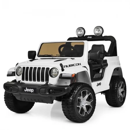 Детский электромобиль Jeep Wrangler Rubicon белый с музыкой и Bluetooth