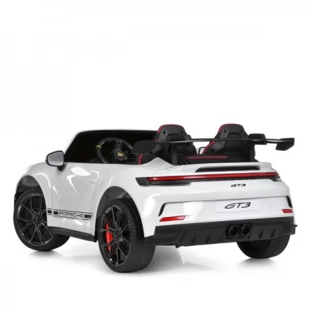 Двухместный детский электромобиль Porsche 911 GT3 RS M 6111(MP4)EBLR-1, 2 мотора по 320W, MP4, Bluetooth, EVA, кожа, белый