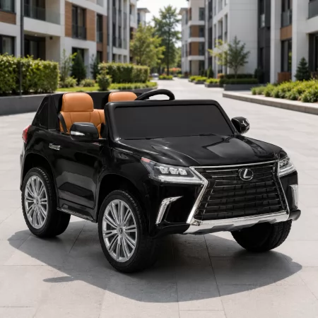 Детский электромобиль Джип Lexus LX 570 M 3906 (MP4) EBLRS-2 двухместный, 4 мотора по 35W, MP4, EVA, кожа, крашеный черный