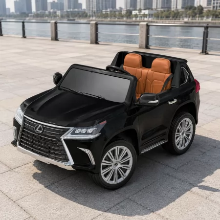 Детский электромобиль Джип Lexus LX 570 M 3906 (MP4) EBLRS-2 двухместный, 4 мотора по 35W, MP4, EVA, кожа, крашеный черный